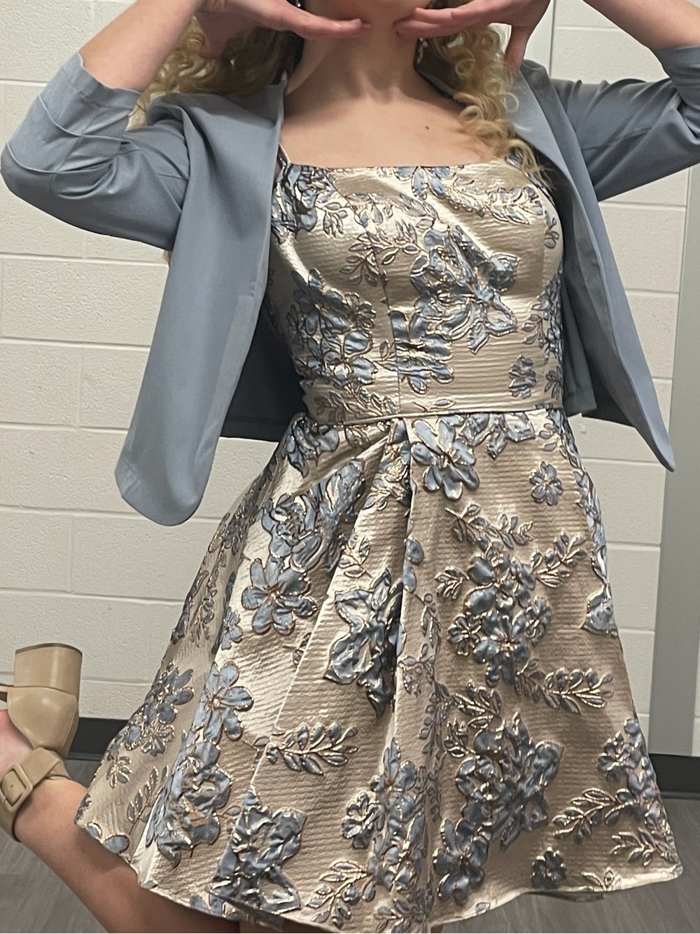 Floral Brocade Dress with Spaghetti Straps